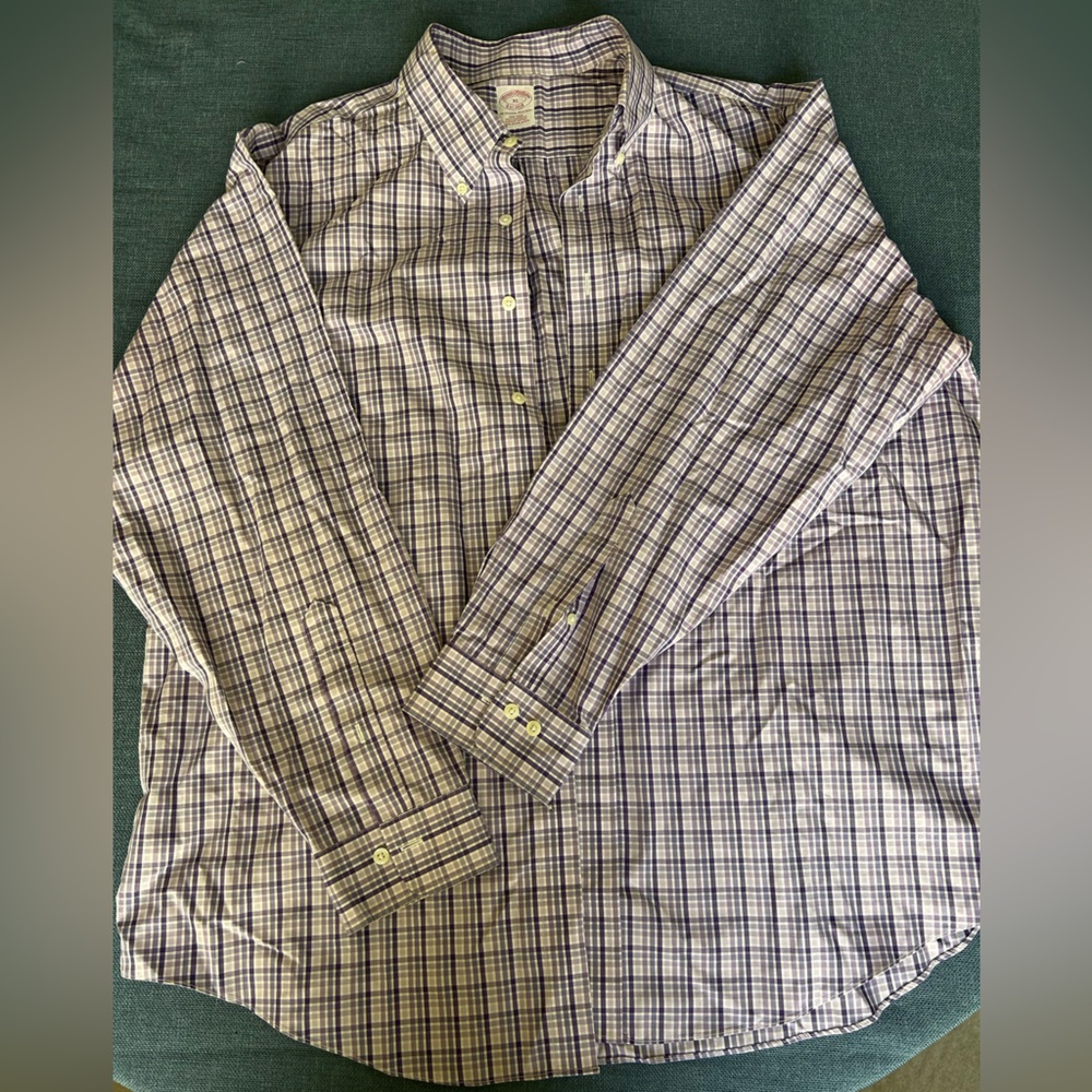 Brooks Brothers Men's Plaid Shirt - Purple and White